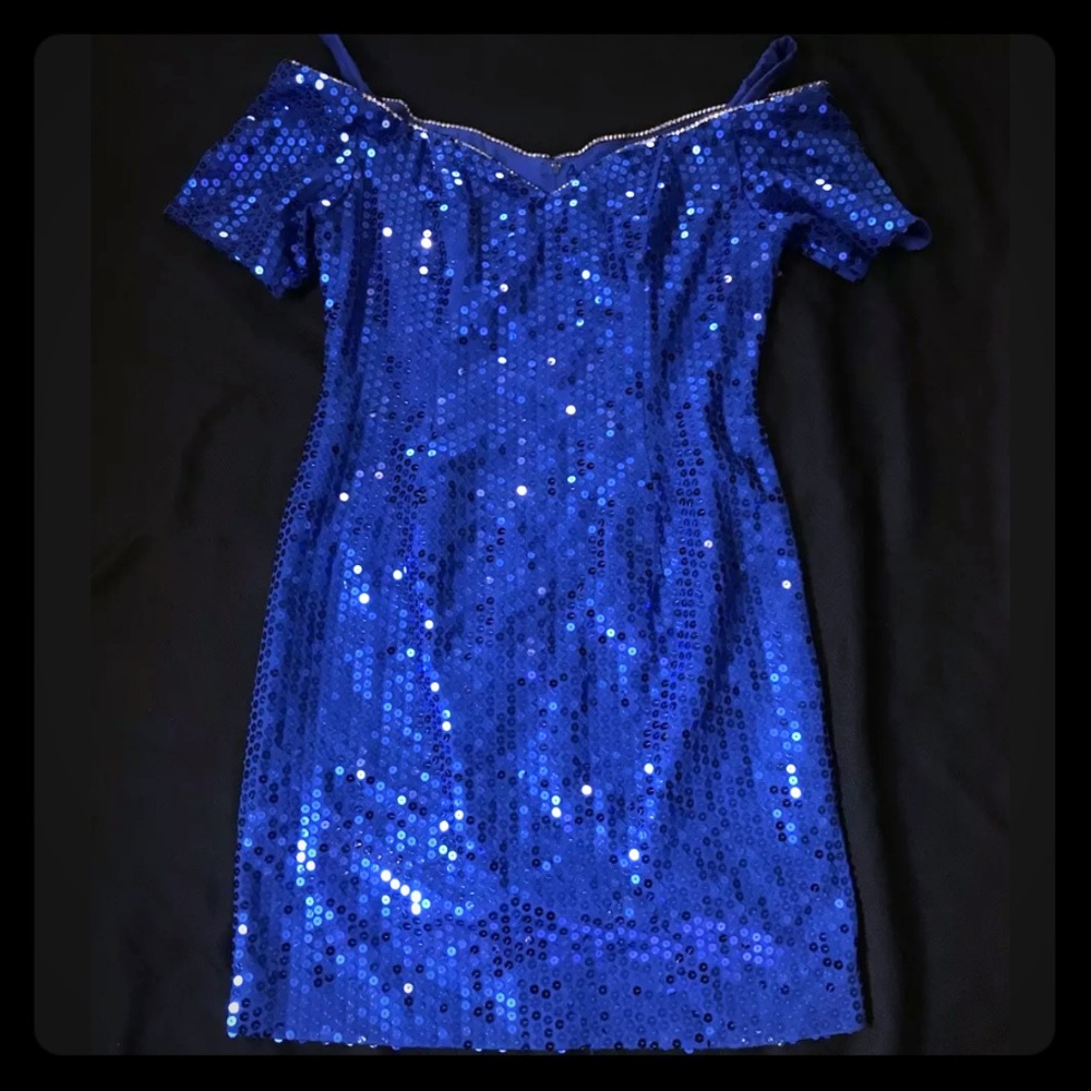 Vintage blue sequin prom dress size 18 retro 80s